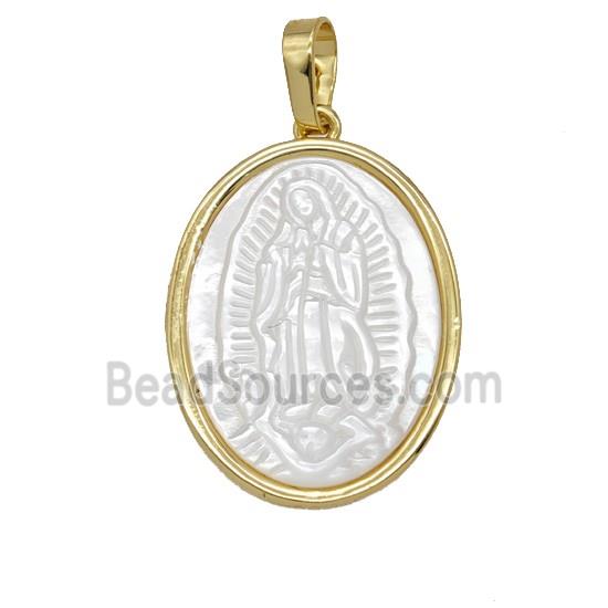 Copper Oval Pendant Pave Shell Jesus 18K Gold Plated