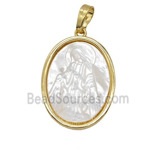 Copper Oval Pendant Pave Shell Saint Jude 18K Gold Plated
