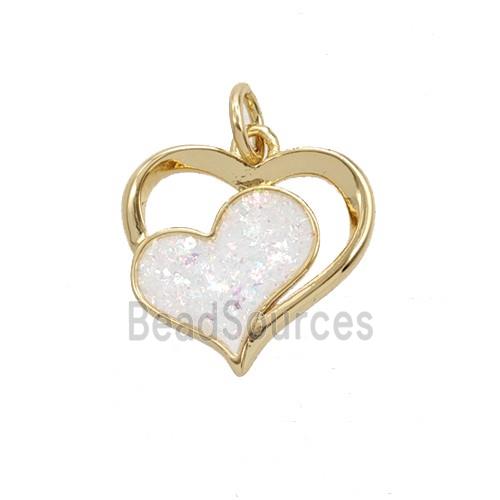 Copper Heart Pendant Pave White FireOpal 18K Gold Plated