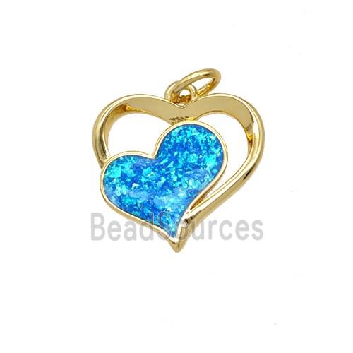Copper Heart Pendant Pave Blue FireOpal 18K Gold Plated
