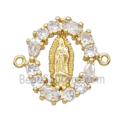 Copper Jesus Connector Pave Zirconia Oval 18K Gold Plated