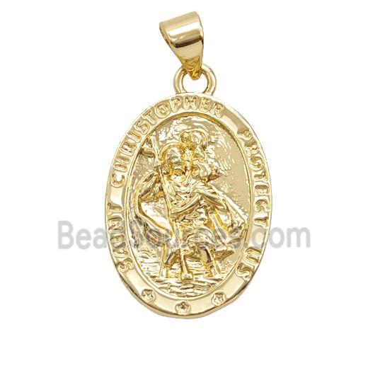 Copper Saint Jude Pendant Oval 18K Gold Plated