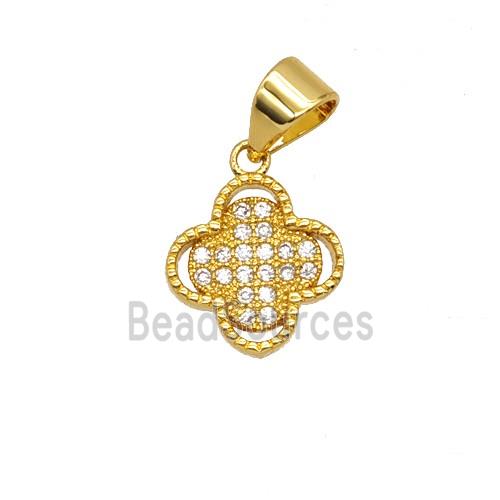 Copper Clover Pendant Micropave Zirconia 18K Gold Plated