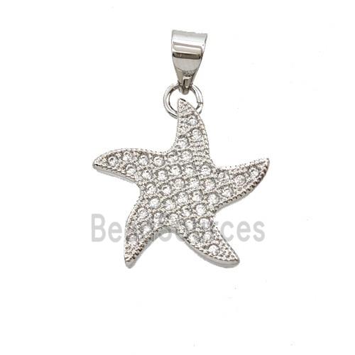 Copper Starfish Pendant Micropave Zirconia Platinum Plated