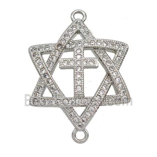 Copper David Star Connector Pave Zirconia Cross Platinum Plated