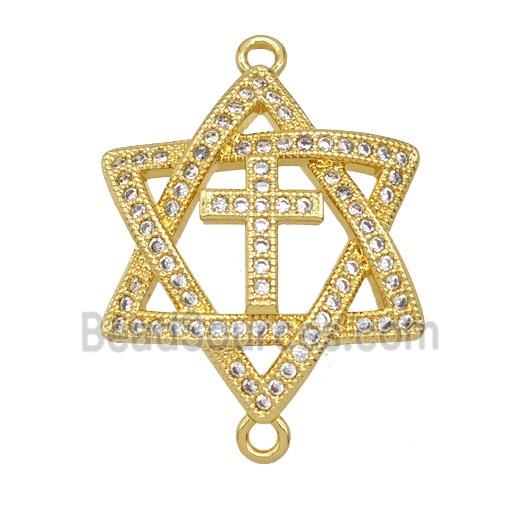 Copper David Star Connector Pave Zirconia Cross 18K Gold Plated