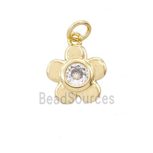 Copper Flower Pendant Pave Zirconia 18K Gold Plated