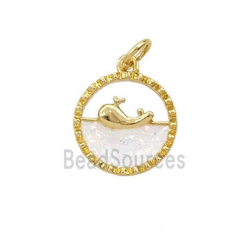 Copper Dolphin Pendant Pave White Fireopal 18K Gold Plated