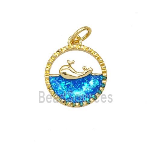 Copper Dolphin Pendant Pave Blue Fireopal 18K Gold Plated