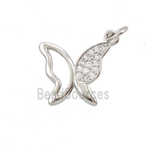 Copper Butterfly Pendant Pave Zirconia Platinum Plated