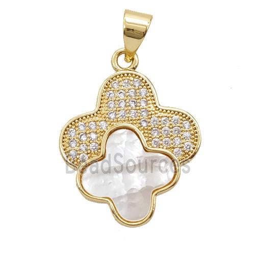Copper Clover Pendant Pave Zirconia Shell 18K Gold Plated
