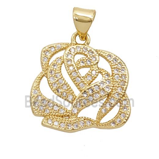 Copper Flower Pendant Pave Zirconia 18K Gold Plated