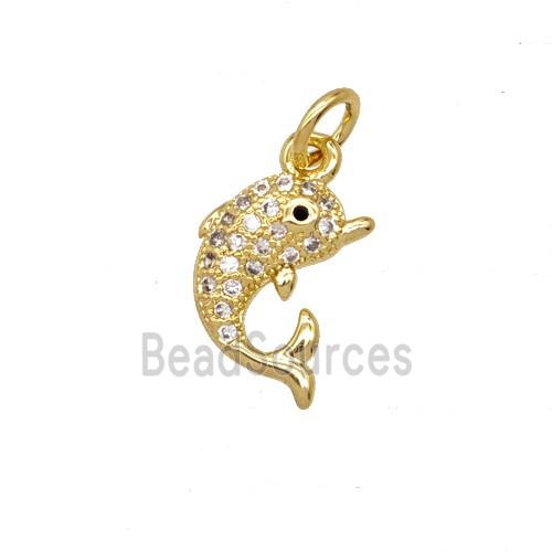 Copper Dolphin Pendant Pave Zirconia 18K Gold Plated