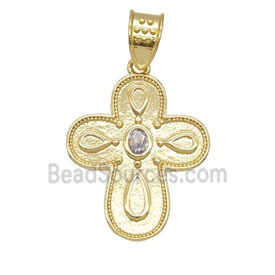 Copper Cross Pendant Pave Zirconia 18K Gold Plated