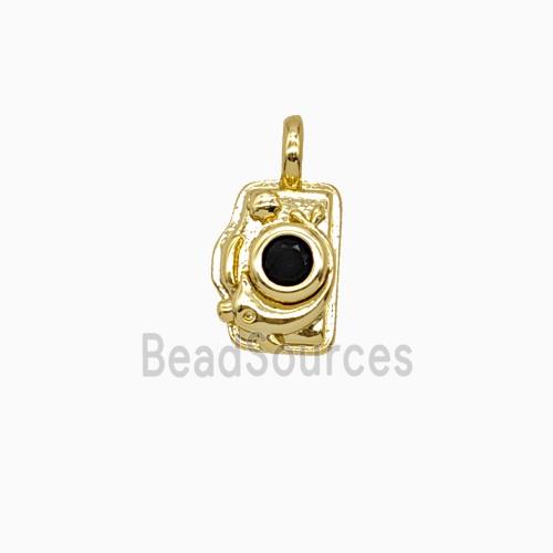 Copper Camera Pendant Pave Zirconia Gold Plated