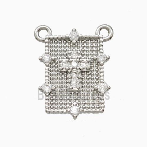 Copper Cross Pendant Pave Zirconia Rectangle 2loops Platinum Plated