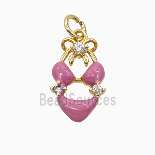 Bikini Charms Copper Pendant Pave Zirconia Pink Enamel Gold Plated