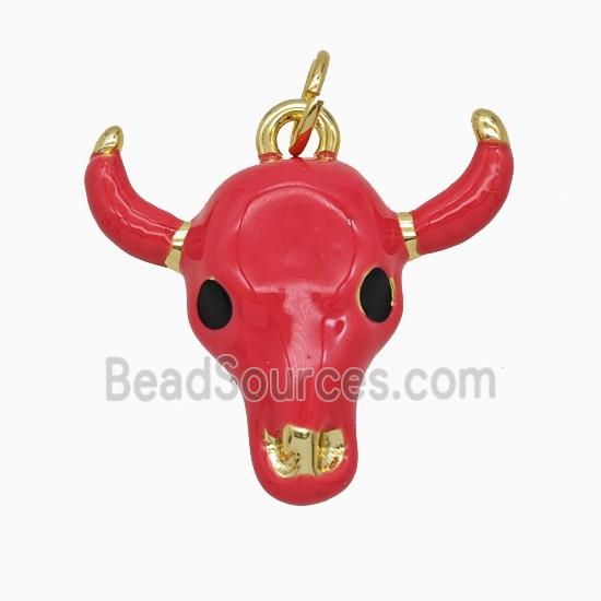 Copper Bull-Head Pendant Red Enamel Gold Plated