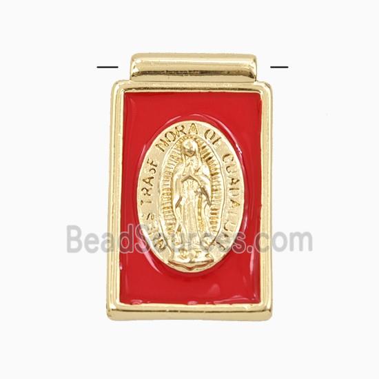 Copper Jesus Pendant Red Enamel Gold Plated