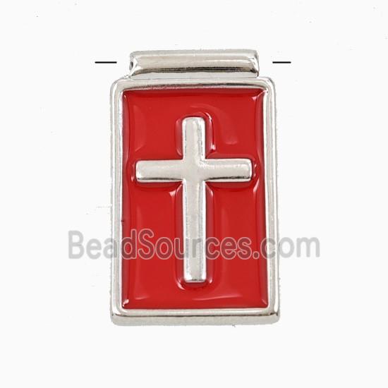 Copper Cross Pendant Red Enamel Platinum Plated