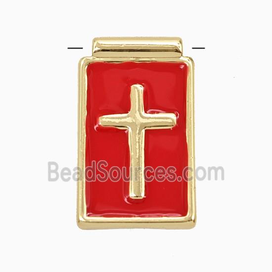 Copper Cross Pendant Red Enamel Gold Plated