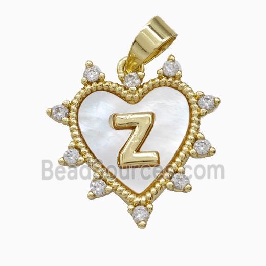 Copper Letter-Z Heart Pendant Pave Zirconia Shell Gold Plated