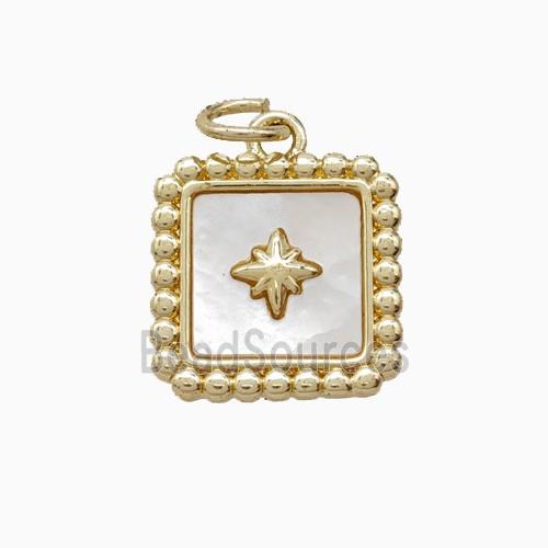 Copper Star Square Pendant Pave Shell Gold Plated