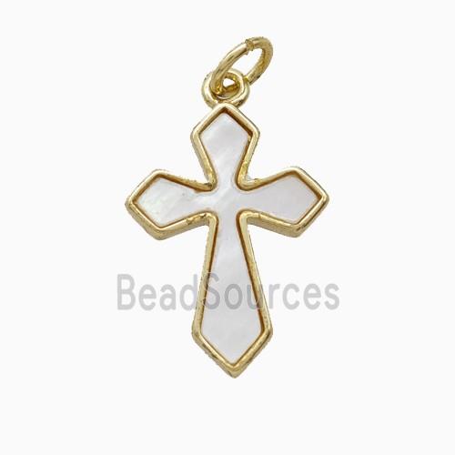 Copper Cross Pendant Pave Shell Gold Plated