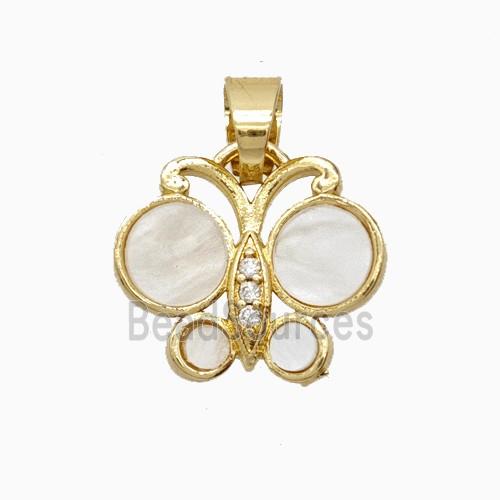 Copper Butterfly Pendant Pave White Shell Gold Plated
