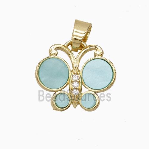 Copper Butterfly Pendant Pave Black Green Shell Gold Plated