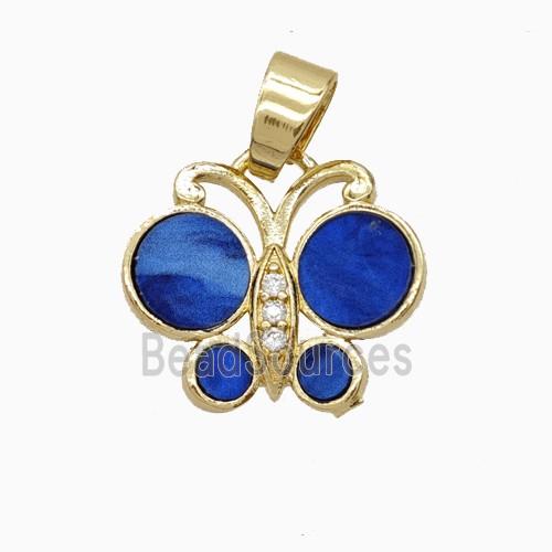 Copper Butterfly Pendant Pave Black Lapisblue Shell Gold Plated