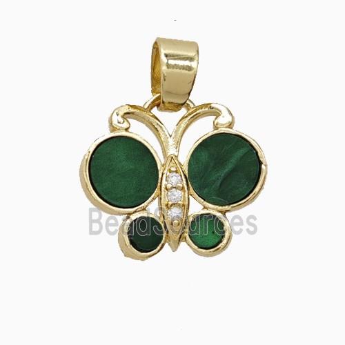 Copper Butterfly Pendant Pave Black Green Shell Gold Plated