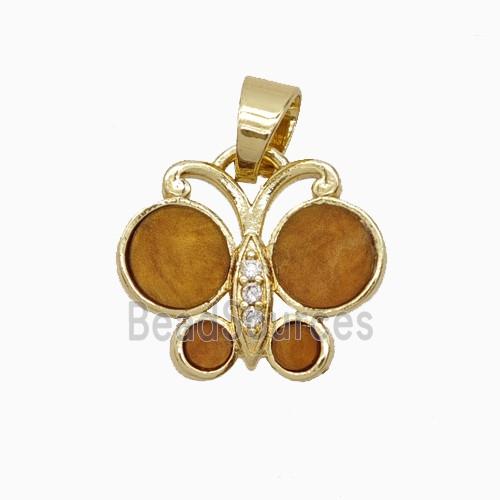 Copper Butterfly Pendant Pave Black Orange Shell Gold Plated