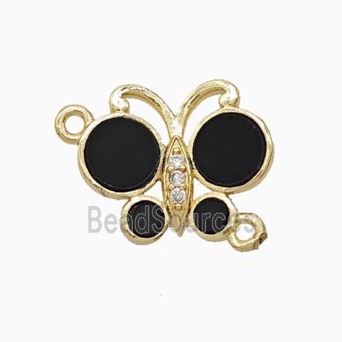 Copper Butterfly Connector Pave Black Shell Gold Plated