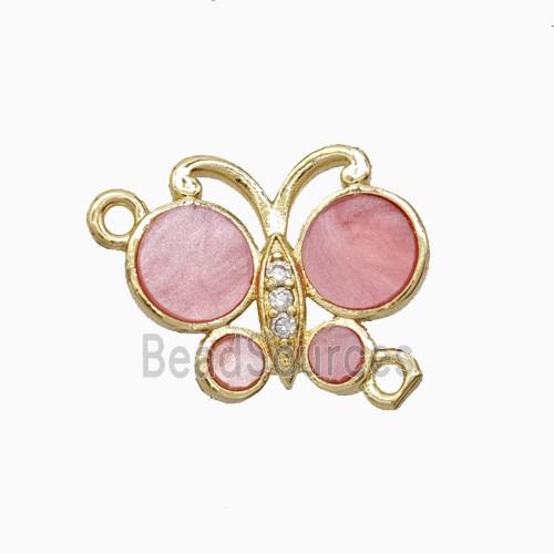 Copper Butterfly Connector Pave Pink Shell Gold Plated