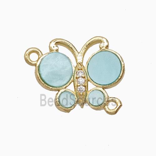 Copper Butterfly Connector Pave Lt.green Shell Gold Plated
