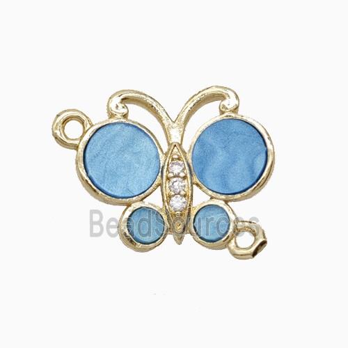 Copper Butterfly Connector Pave Blue Shell Gold Plated