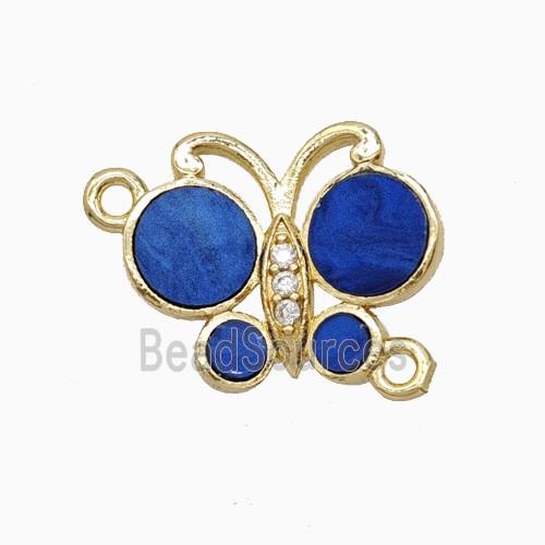 Copper Butterfly Connector Pave Lapisblue Shell Gold Plated