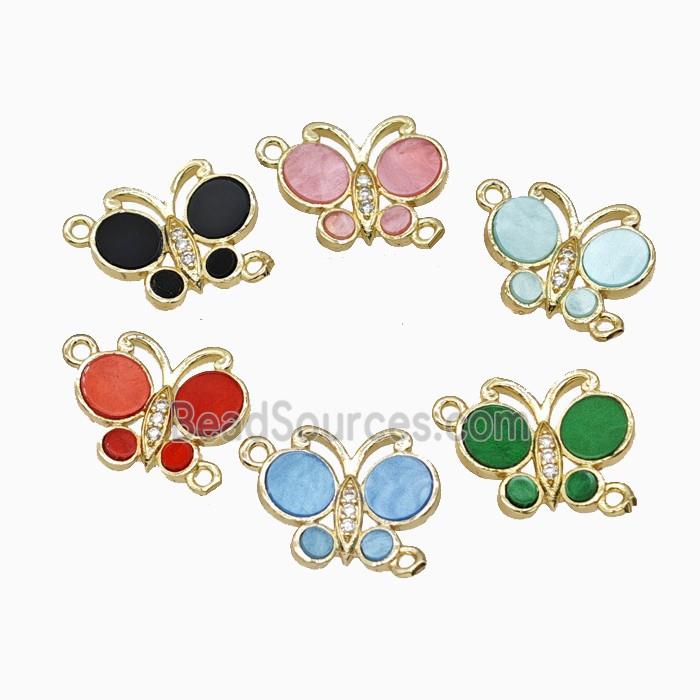 Copper Butterfly Connector Pave Shell Gold Plated Mixed