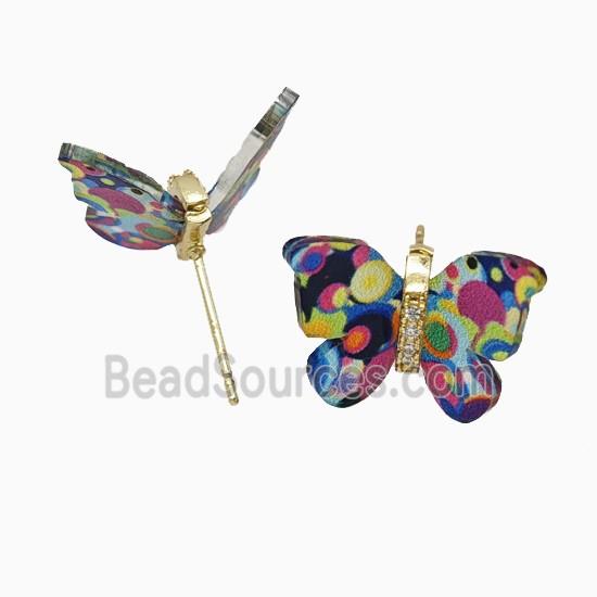 Multicolor Resin Butterfly Stud Earrings Gold Plated