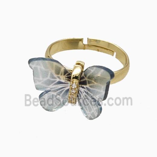 Gray Resin Butterfly Rings Adjustable Gold Plated