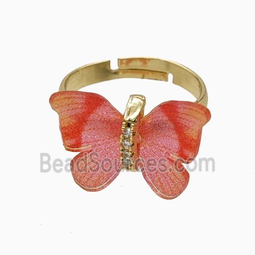 Red Resin Butterfly Rings Adjustable Gold Plated