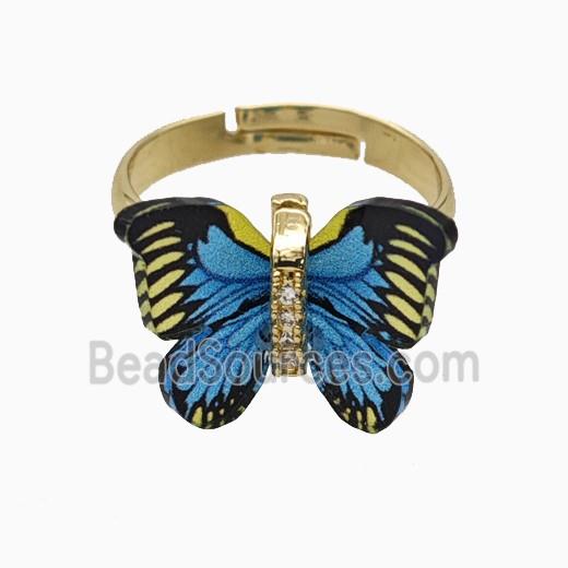 Blue Resin Butterfly Rings Adjustable Gold Plated