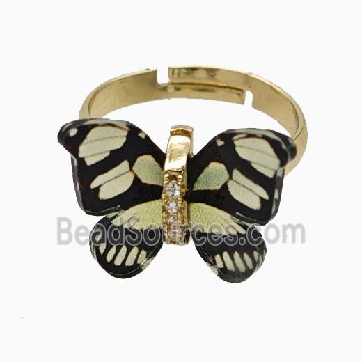 Blackyellow Resin Butterfly Rings Adjustable Gold Plated