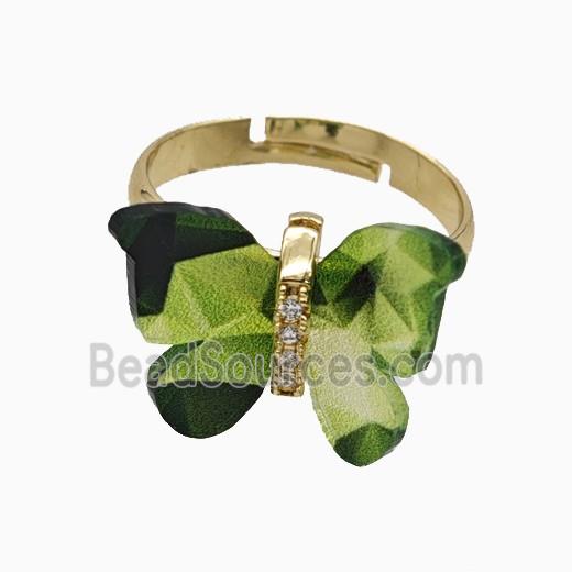 Green Resin Butterfly Rings Adjustable Gold Plated