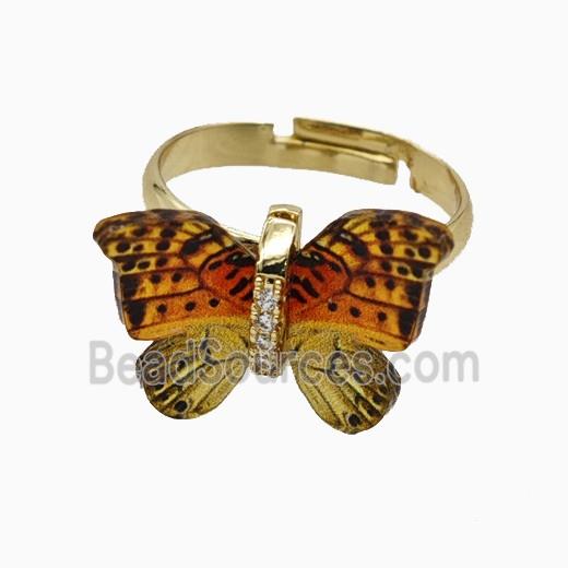 Orange Resin Butterfly Rings Adjustable Gold Plated