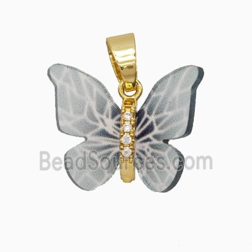 Gray Resin Butterfly Pendant Gold Plated