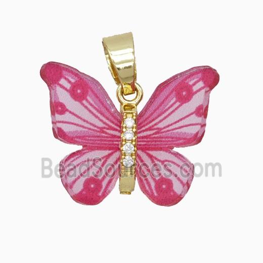 Hotpink Resin Butterfly Pendant Gold Plated