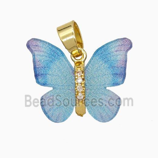 Blue Resin Butterfly Pendant Gold Plated