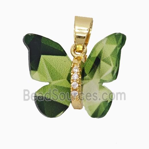 Green Resin Butterfly Pendant Gold Plated